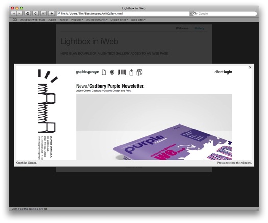 Lightbox working in iWeb